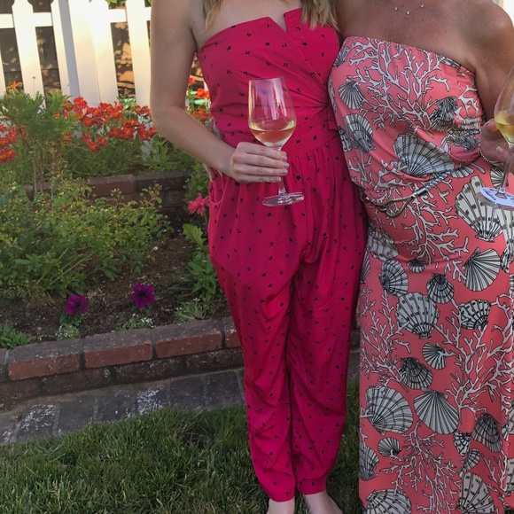 Pink Strapless Jumpsuit with Tie Front - Picture 2 of 4